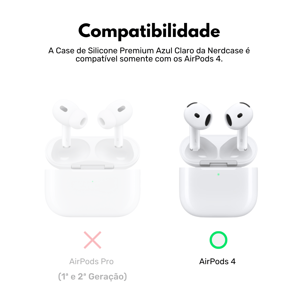 Capa Protetora Nerdcase de Silicone Premium, Compatível com AirPods 4, Cinza