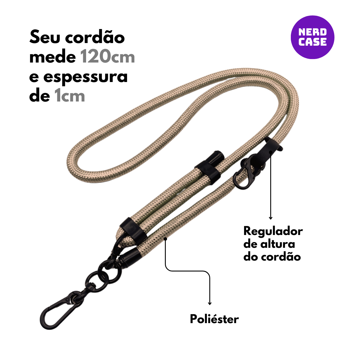NERDCASE, Cordão Salva Celular Universal, Reforçado, Dourado Gold