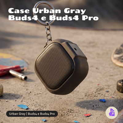 Capa Protetora Urban Nerdcase para Samsung Galaxy Buds 4, Cinza, Com Suporte Adaptado