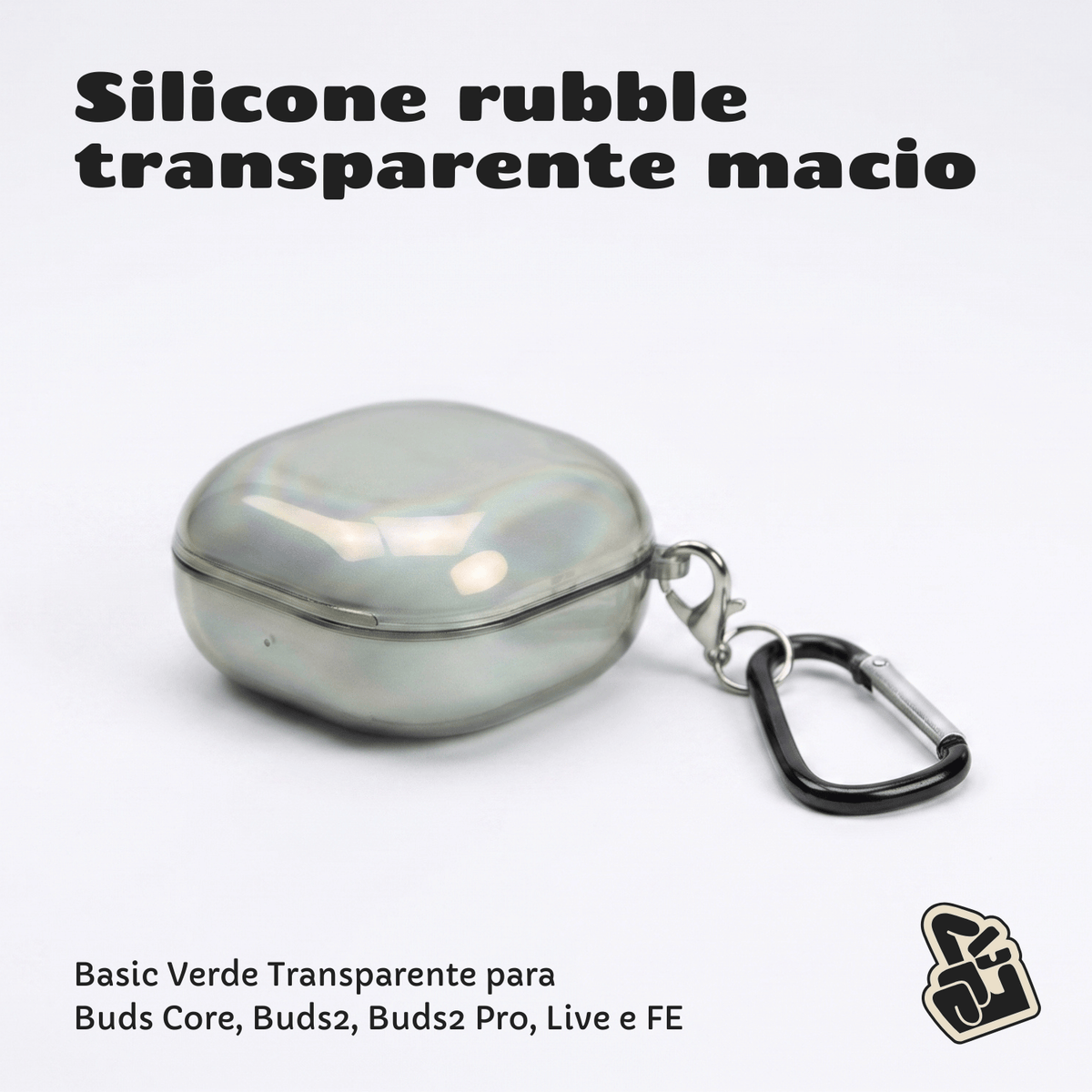 Kit Limpador para Fones e Capa Protetora Nerdcase para Galaxy Buds 2, Core, FE, Live e Pro, Silicone, Verde Transparente