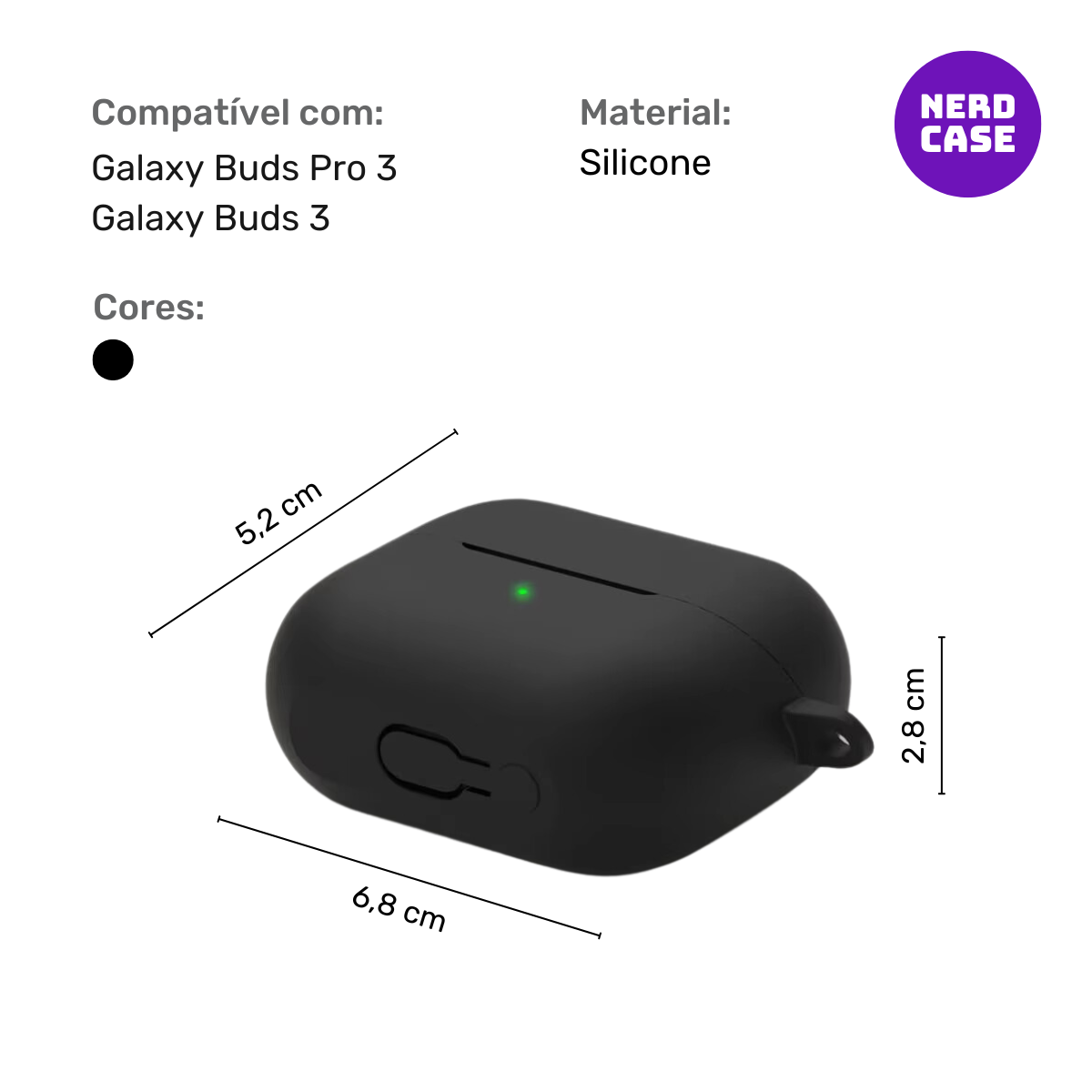 Kit Caneta Limpeza e Capa Protetora de Silicone Nerdcase Compatível com Samsung Galaxy Buds 3, 3 Pro , 3 FE, Preto