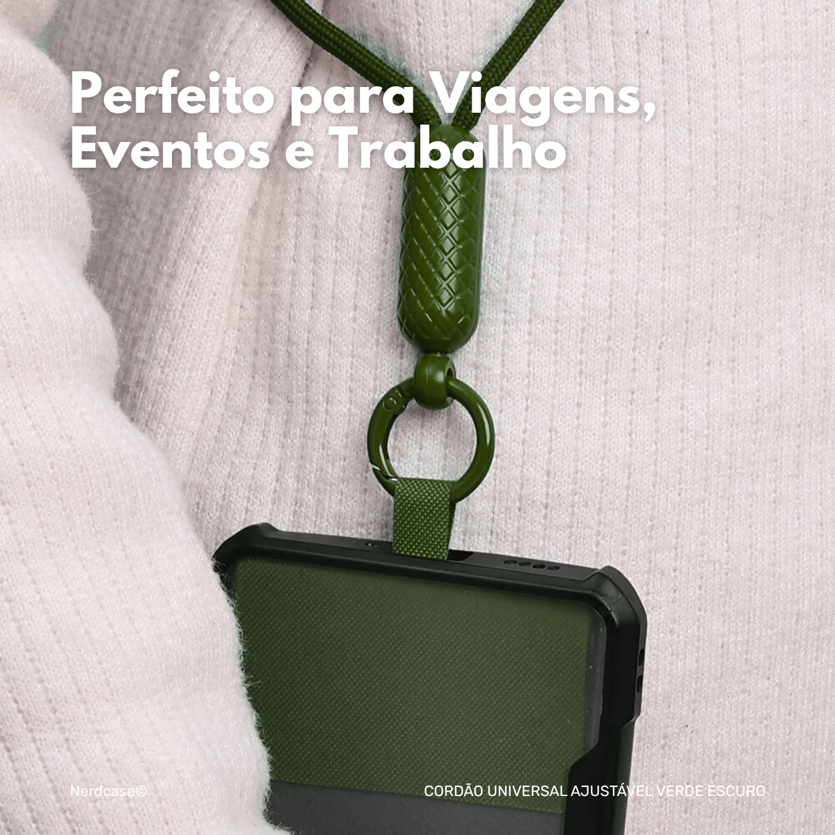 Cordão Universal Nerdcase Para Celular, Poliéster, Verde Escuro