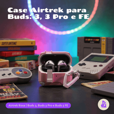 Capa Protetora Airtrek Nerdcase para Samsung Galaxy Buds 3, Buds Pro 3, Buds3 FE, Suporte Adaptado, Rosa