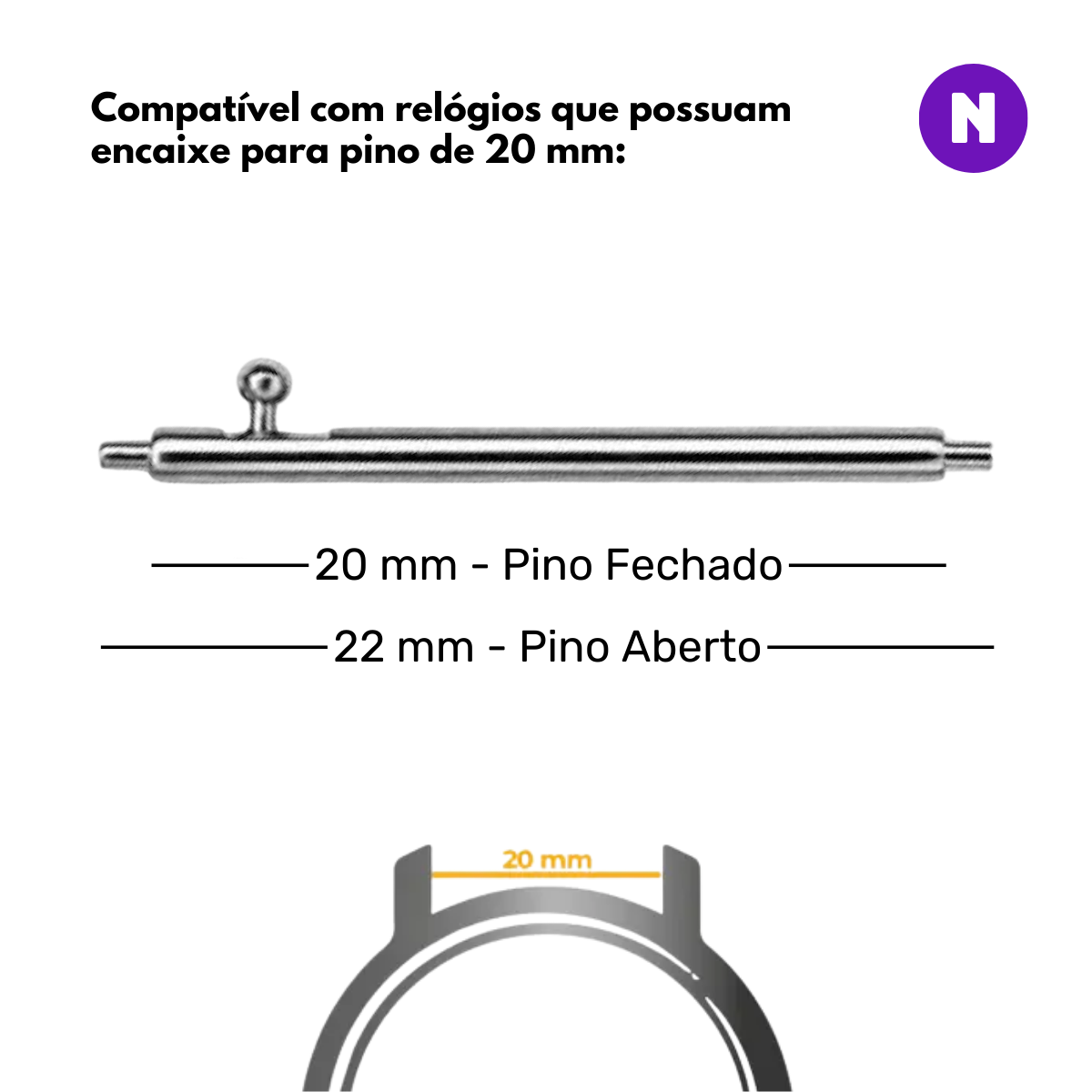 Pulseira 20mm entre Pinos para Samsung Galaxy Watch, Silicone, Preto
