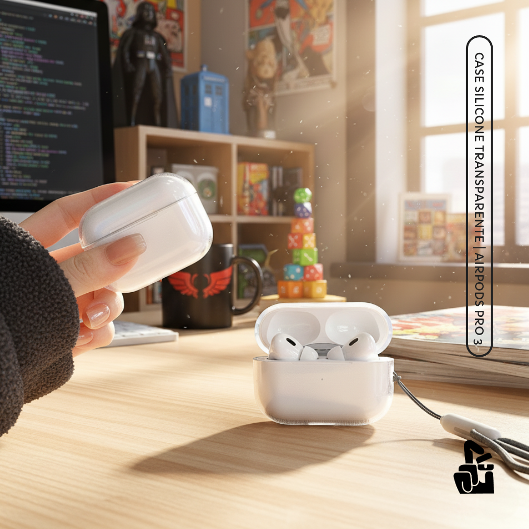 Kit Limpador para Fones e Capa Protetora de Silicone Nerdcase para AirPods Pro 3, Transparente