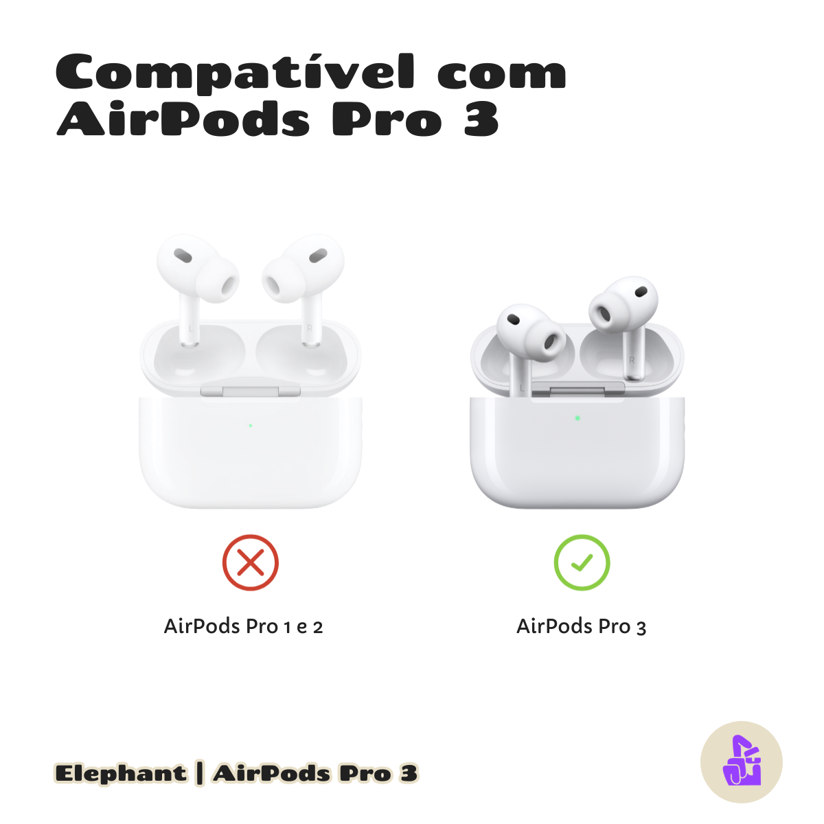 Kit Limpador para Fones e Capa de Pelúcia Nerdcase para AirPods Pro 3, Elefante Cinza