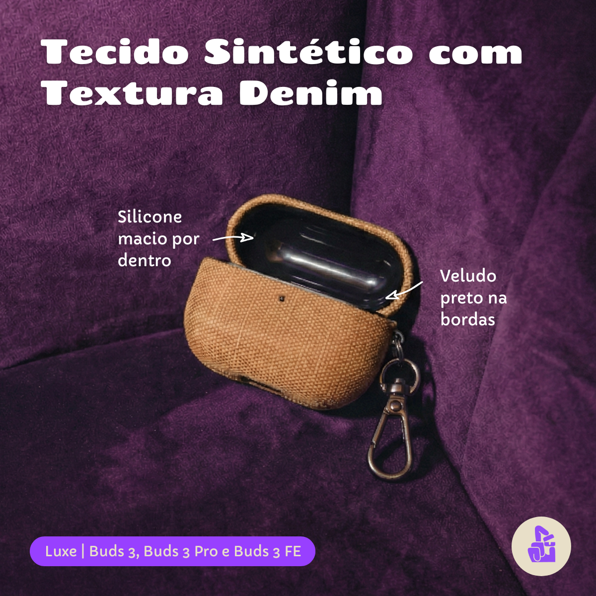Kit Limpador para Fones e Capa Protetora Luxe Nerdcase para Samsung Galaxy Buds 3, Buds Pro 3, Buds3 FE, Caramelo