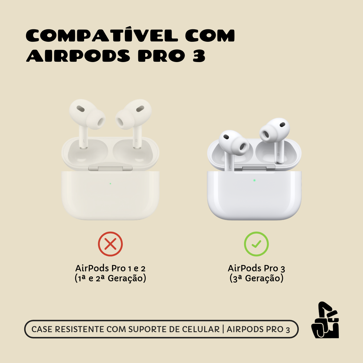 Capa Protetora Nerdcase Compatível com AirPods Pro 3, Suporte Adaptado, Silicone Rígido Cinza