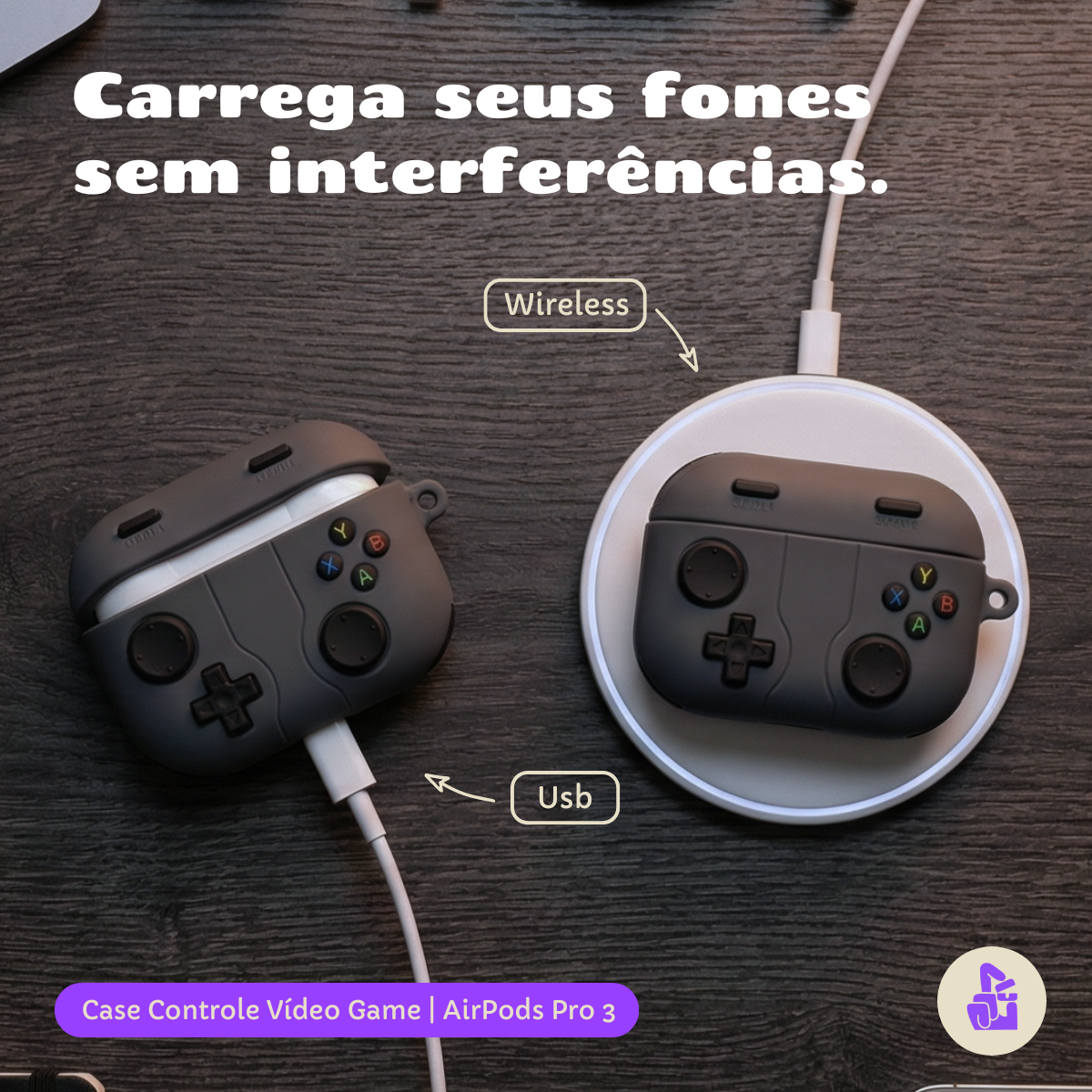 Capa Protetora Nerdcase para Airpods Pro 3, Controle Videogame