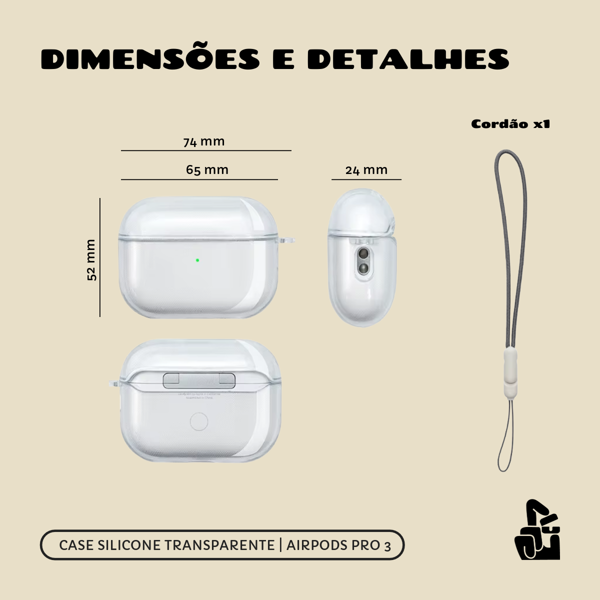 Capa Protetora de Silicone Nerdcase para AirPods Pro 3, Transparente