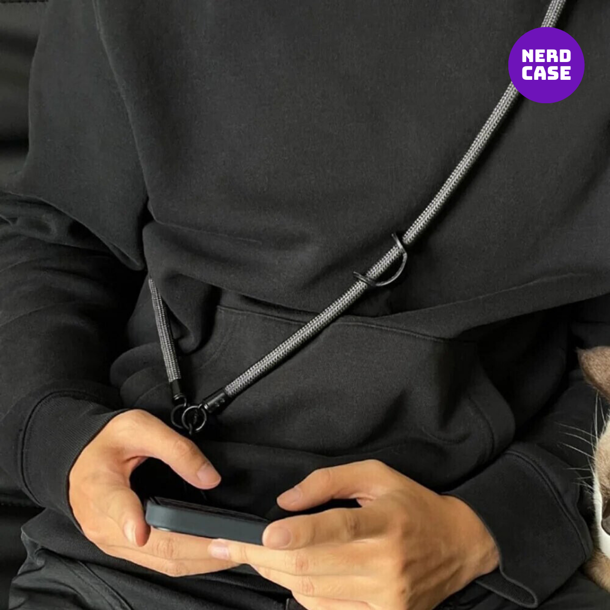 NERDCASE, Cordão Salva Celular Universal, Reforçado, Cinza, Prata