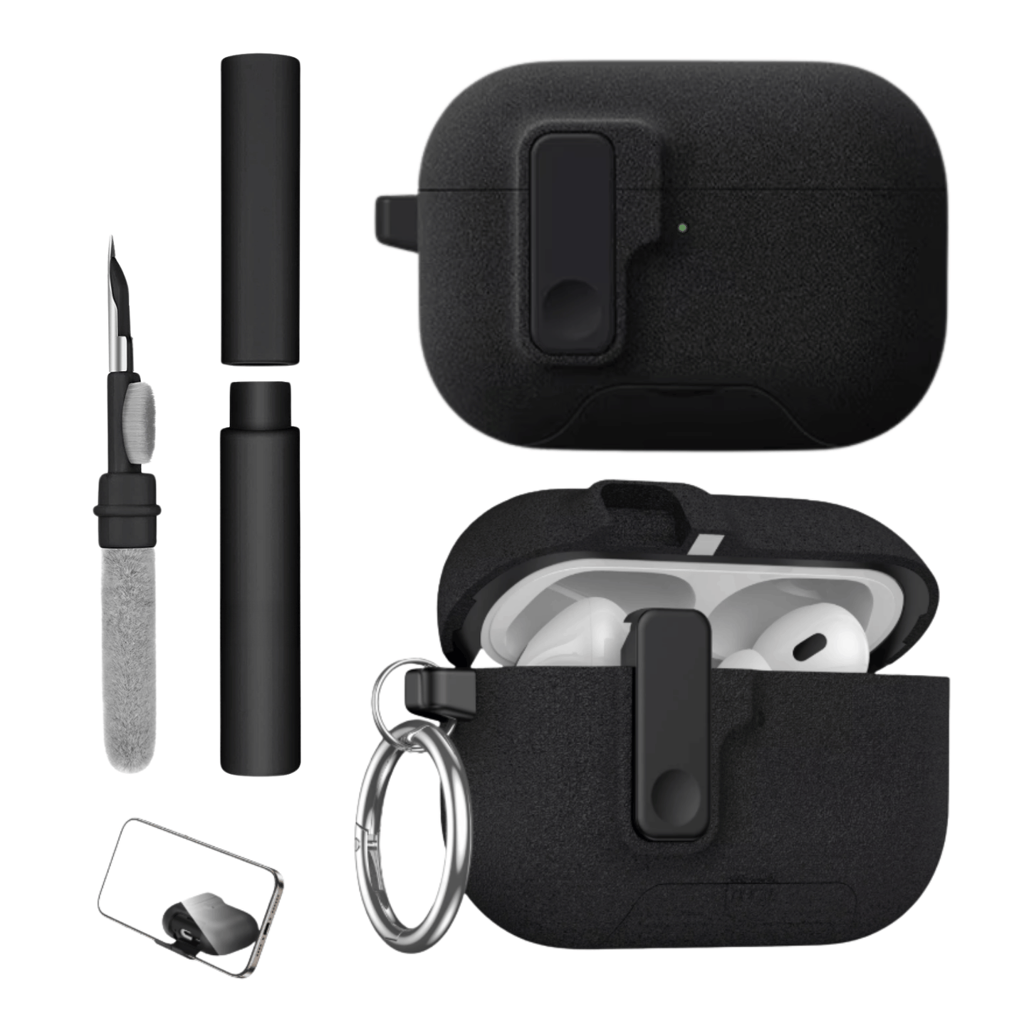 Kit Limpador para Fones e Capa Protetora de Silicone Nerdcase para AirPods Pro 3, Urban Suede Preto