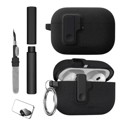 Kit Limpador para Fones e Capa Protetora de Silicone Nerdcase para AirPods Pro 3, Urban Suede Preto
