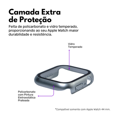 Kit com 2 Capa com Película de Vidro Nerdcase Compatível com Apple Watch 44mm, Prata