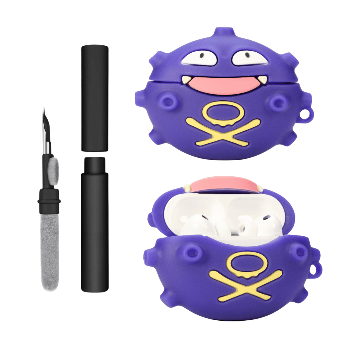Kit Limpador para Fone e Capa Protetora Nerdcase para AirPods Pro 3, Silicone, Pokémon Koffing