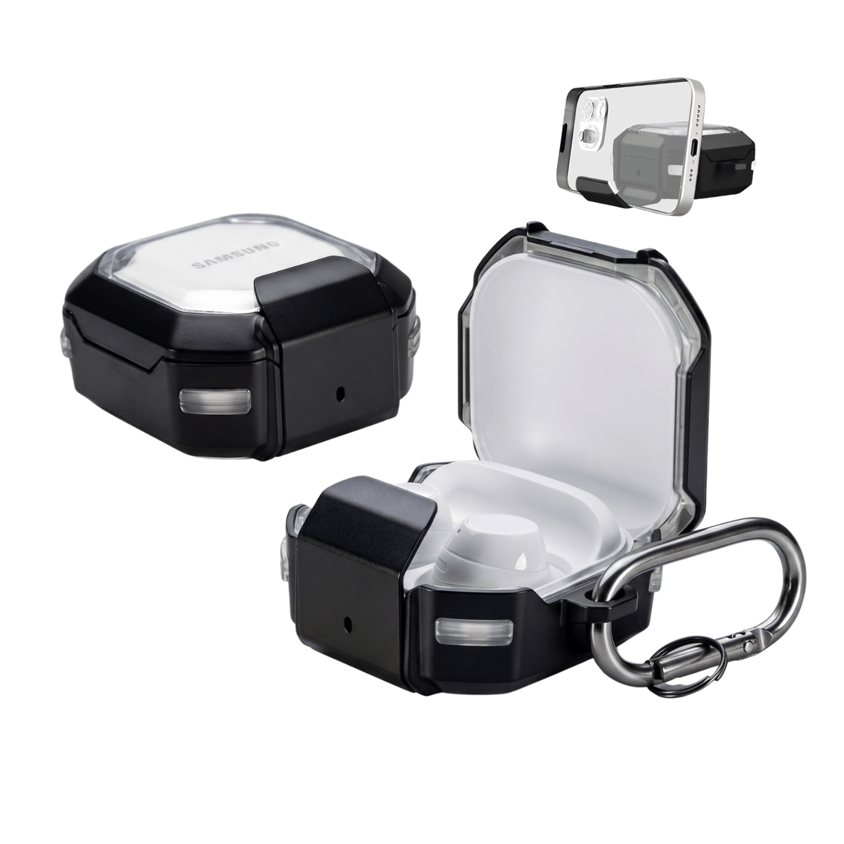 Capa Protetora Nerdcase para Galaxy Buds FE, Buds Core, Buds 2, Pro e Live, Suporte Adaptado, Resistente Transparente