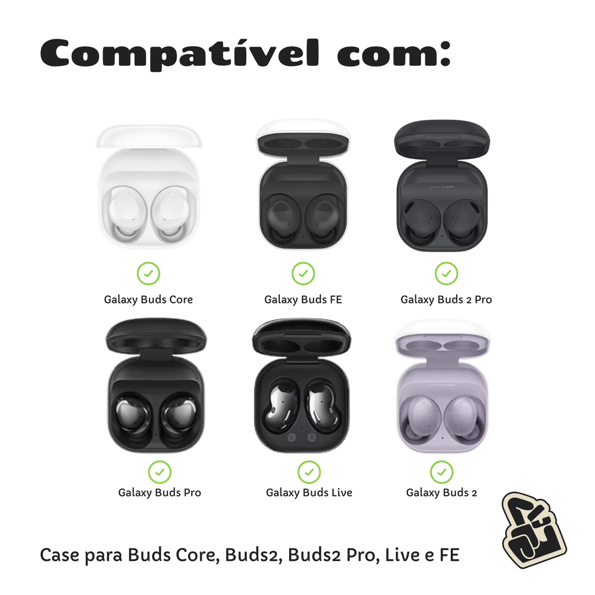 Capa Protetora Nerdcase para Galaxy Buds FE, Buds Core, Buds 2, Pro e Live, Suporte Adaptado, Resistente Transparente