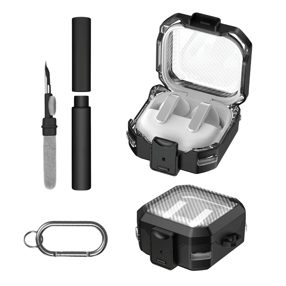 Kit Limpador para Fones e Capa Protetora Nerdcase para Galaxy Buds 4, Buds 4 Pro, Silicone Resistente Transparente