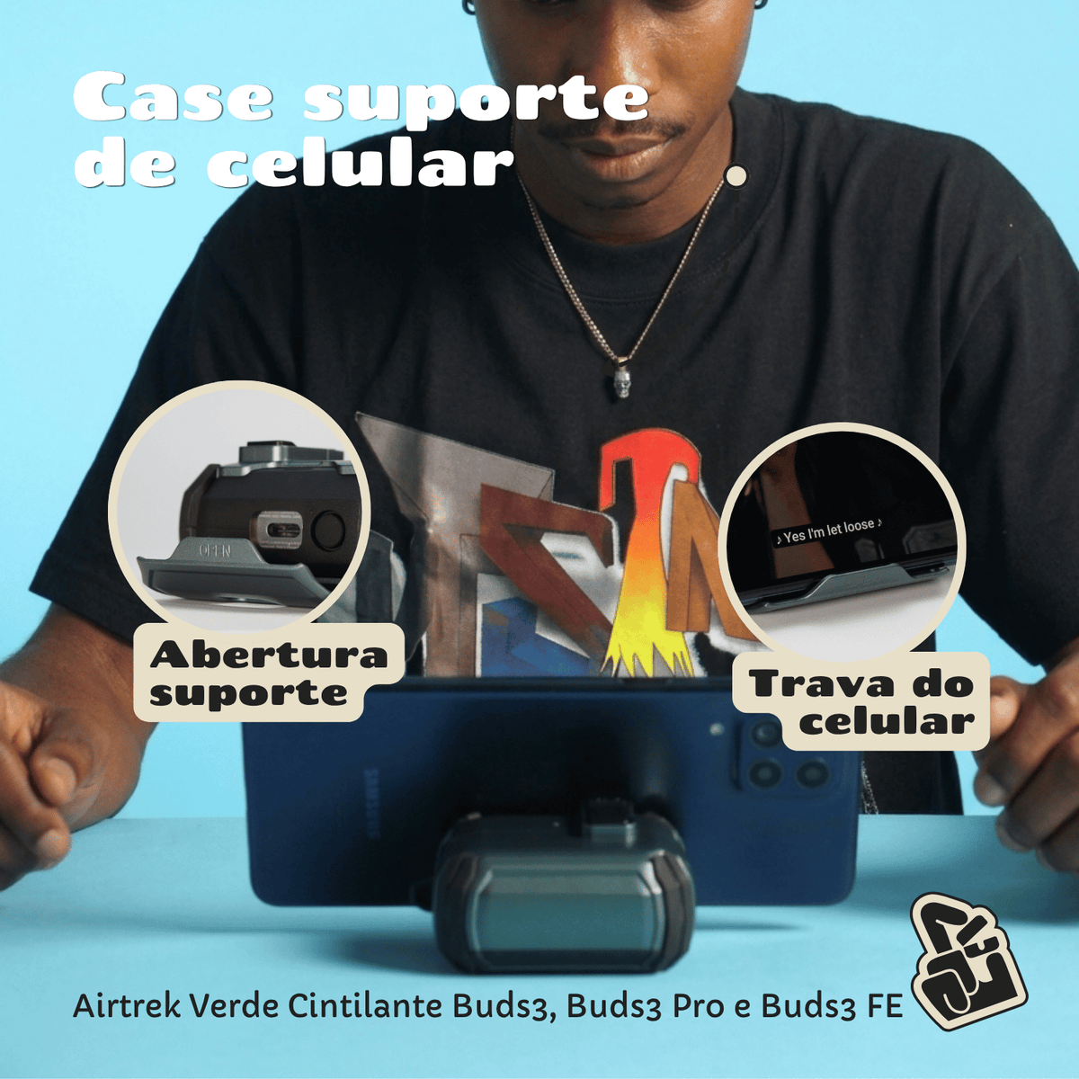 Capa Protetora de Silicone Nerdcase para Samsung Galaxy Buds 3, Buds 3 Pro, Buds3 Fe, Airtrek Verde Cintilante