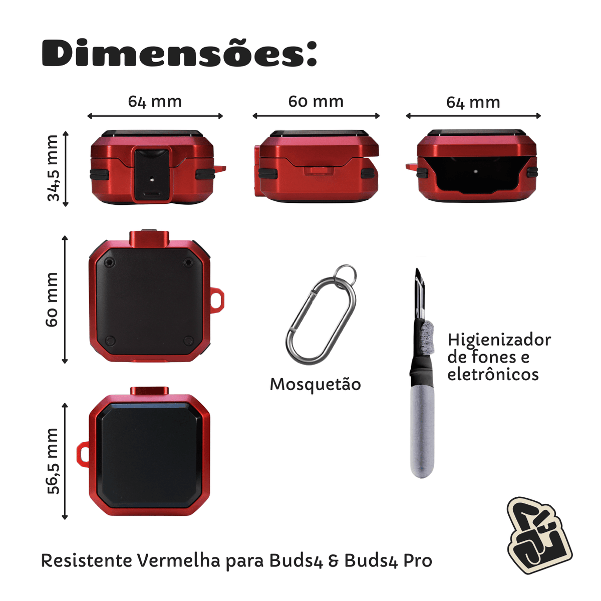 Kit Limpador para Fones e Capa Protetora Nerdcase para Galaxy Buds 4, Buds 4 Pro, Silicone Premium Resistente, Vermelha