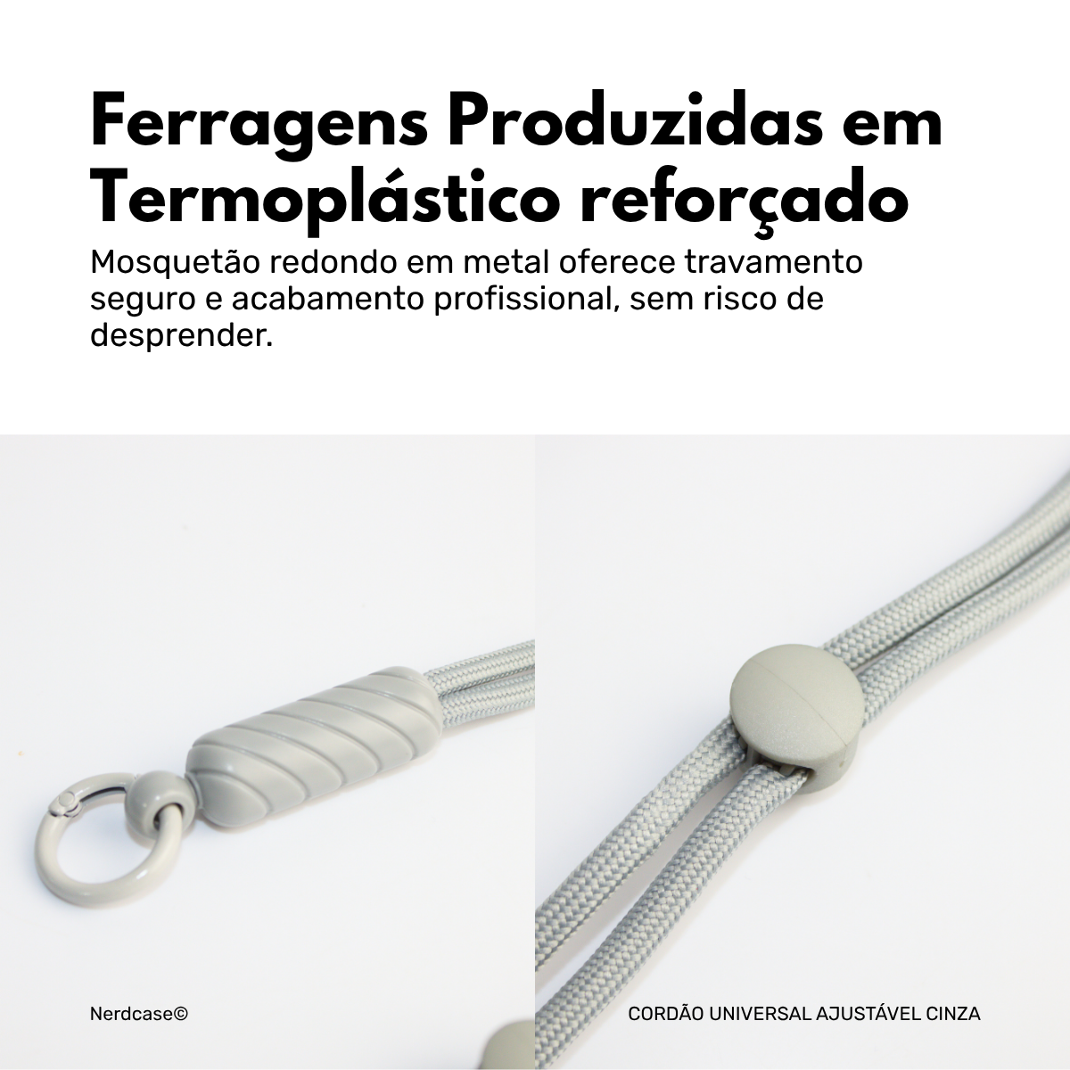 Cordão Universal Nerdcase Para Celular, Poliéster, Cinza