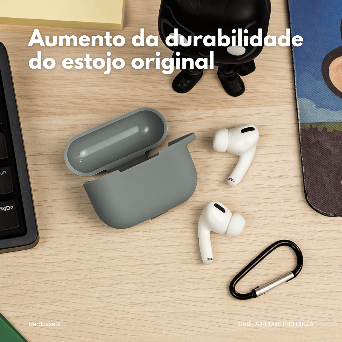 Capa Protetora Nerdcase de Silicone, Compatível com AirPods Pro, Cinza