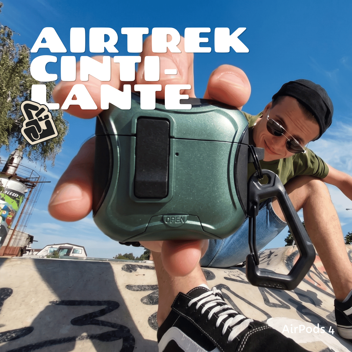Kit Limpador para Fones e Capa Protetora Airtrek Nerdcase para AirPods 4, Suporte Adaptado, Verde Cintilante