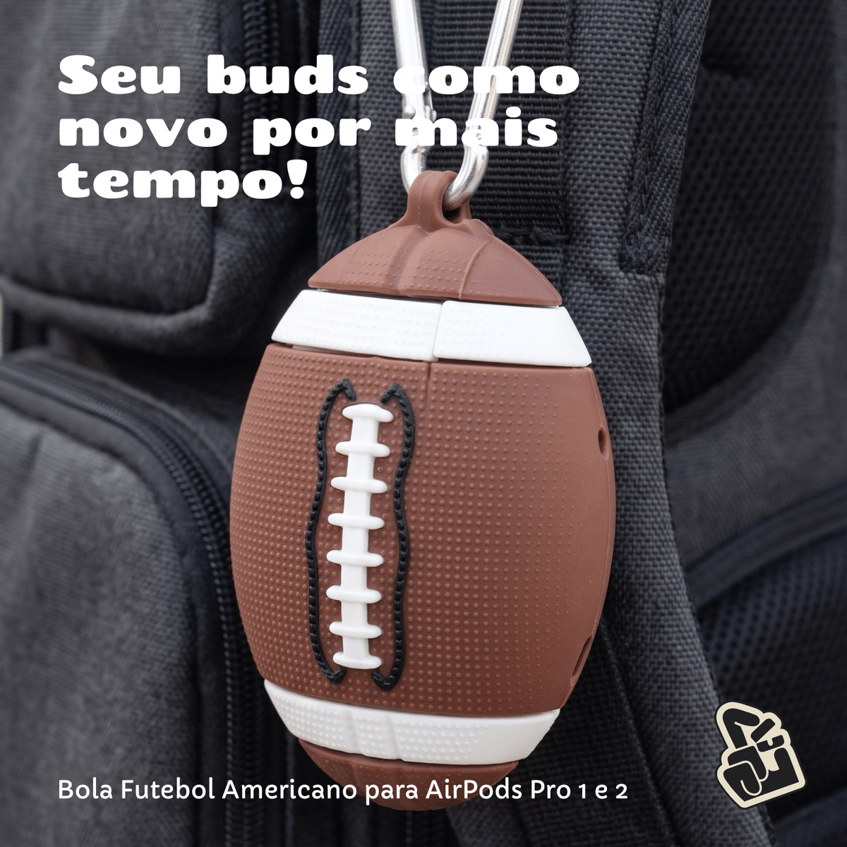Capa Protetora Nerdcase Compatível com AirPods Pro 1 e 2, Silicone, Bola de Futebol Americano