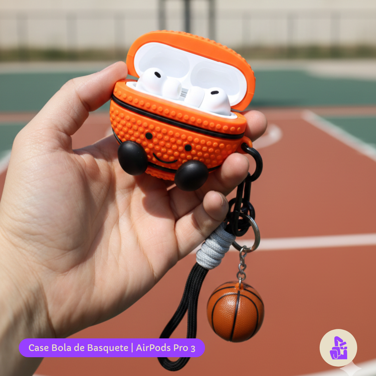 Kit Limpador para Fones e Capa Protetora Nerdcase para AirPods Pro 3, Bola de Basquete