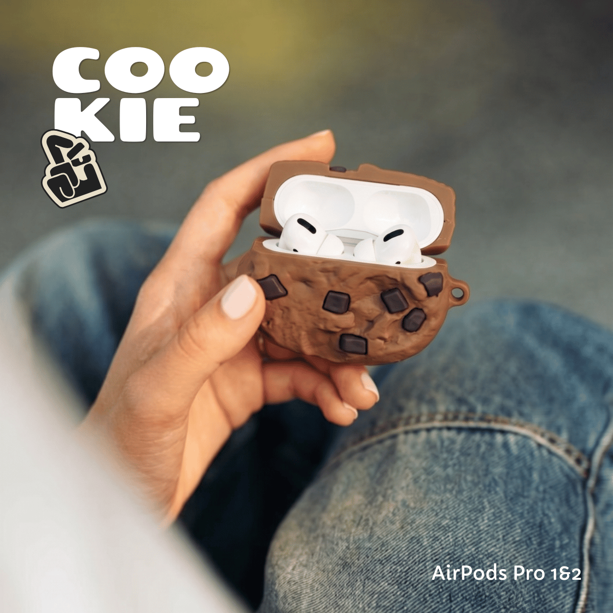 Kit Limpador para Fones e Capa Protetora de Silicone Nerdcase para AirPods Pro 1 e 2, Cookie de Chocolate