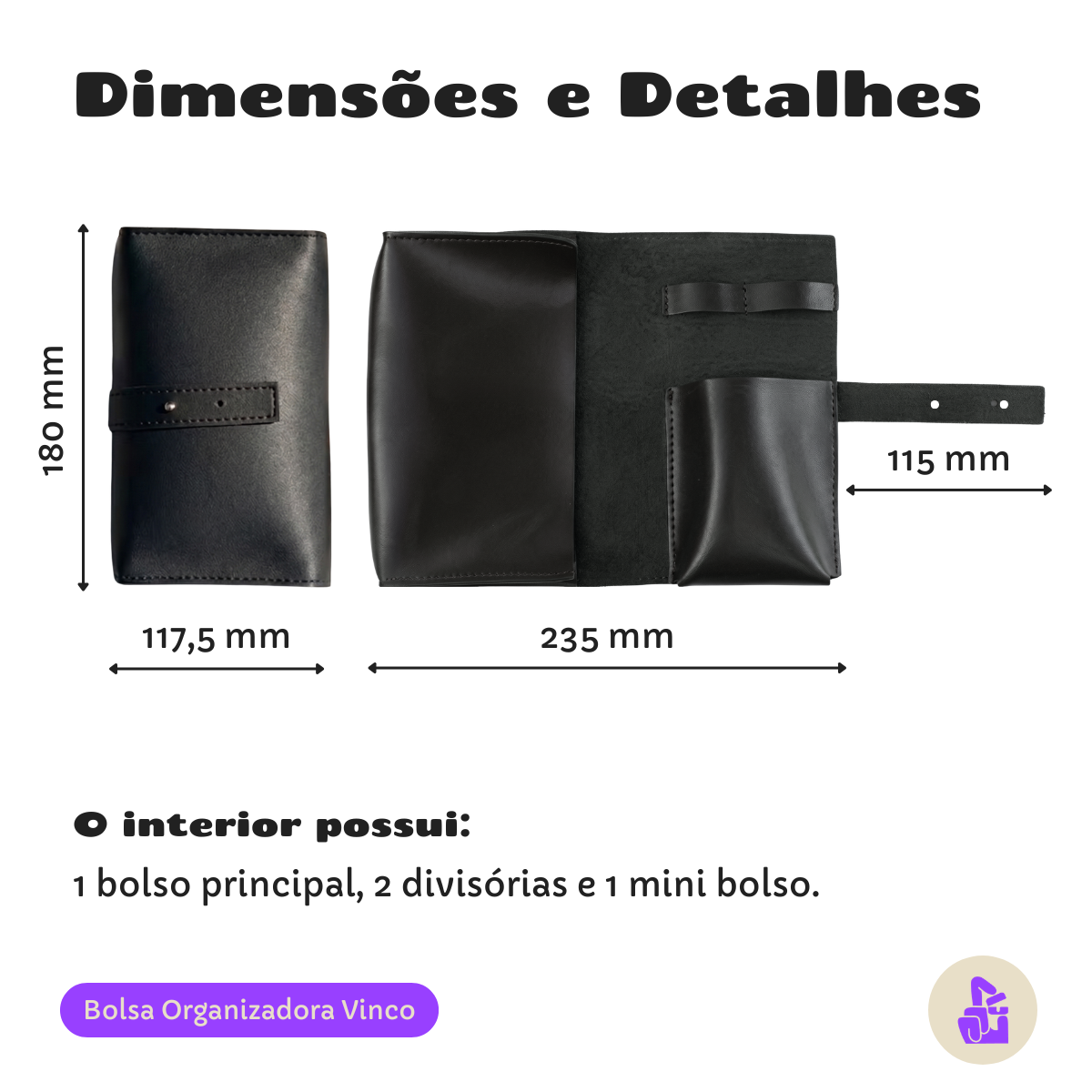 Bolsa, Necessaire Organizadora Vinco Nerdcase, Couro PU, 18x12 cm, Preta