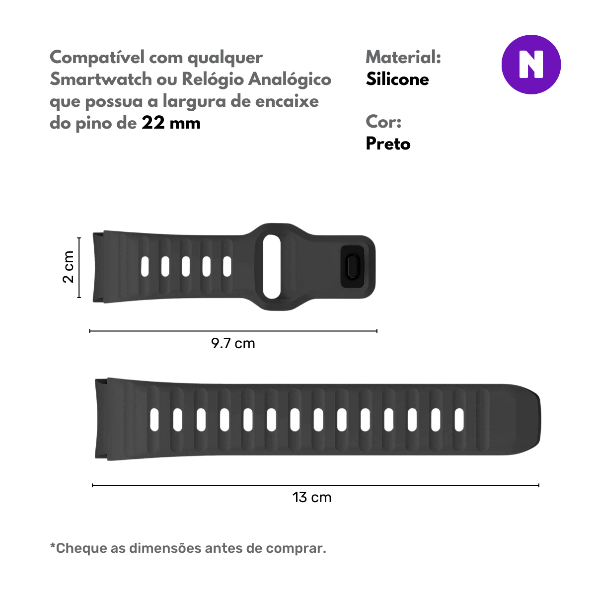 Pulseira 22mm entre Pinos para Samsung Galaxy Watch, Preto