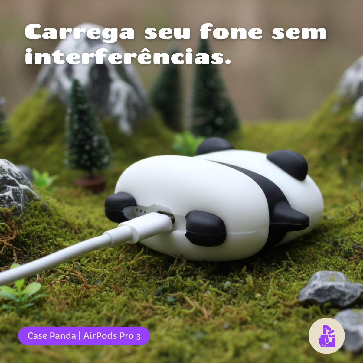Kit Limpador para Fones e Capa Protetora Nerdcase para AirPods Pro 3, Panda