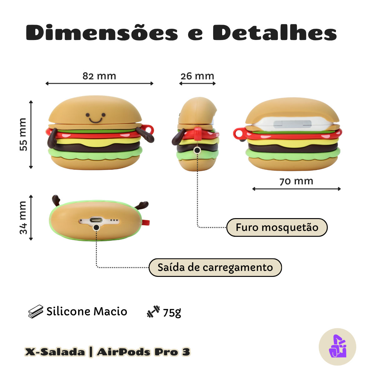 Kit Limpador para Fones e Capa Protetora de Silicone Nerdcase para AirPods Pro 3, X-Salada