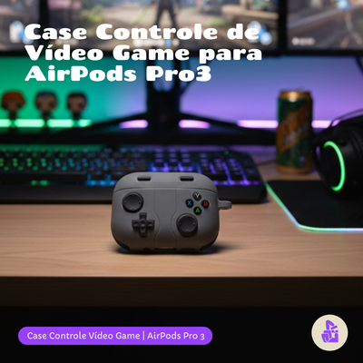 Kit Limpador para Fones e Capa Protetora Nerdcase para Airpods Pro 3, Controle Videogame