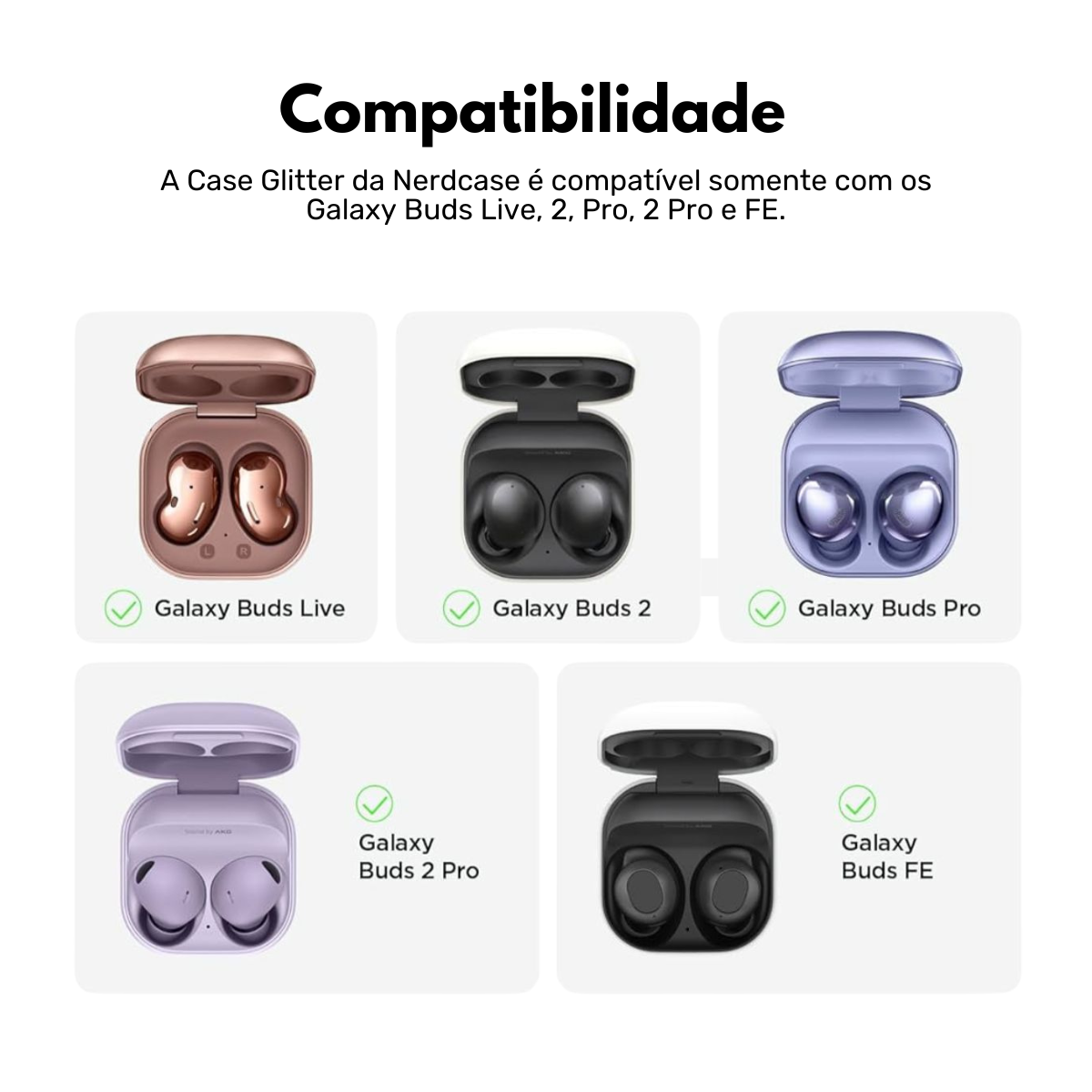 Capa Silicone com Glitter Nerdcase Compatível com Galaxy Buds FE/2/Pro/Live, Cinza Fumê