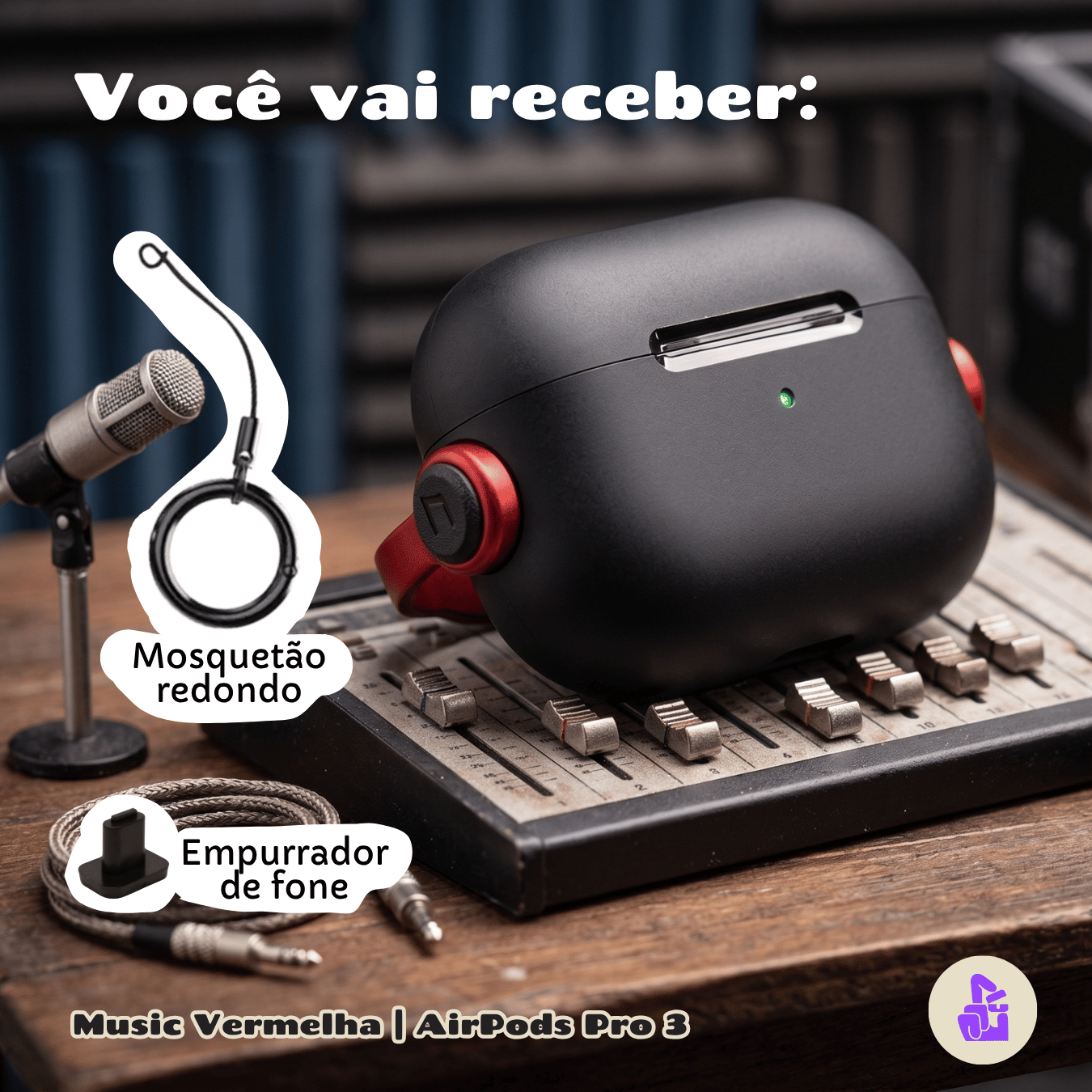 Capa Protetora de Silicone Nerdcase para AirPods Pro 3, Preta com detalhe Vermelho