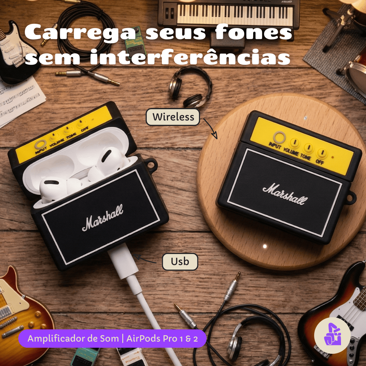 Kit Limpador para Fones e Capa Protetora Nerdcase para AirPods Pro 1 e 2, Amplificador