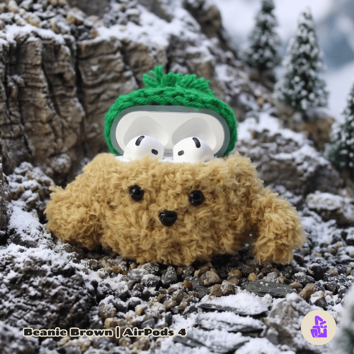 Capa de Pelúcia Nerdcase para AirPods 4, Cachorro Beanie Brown