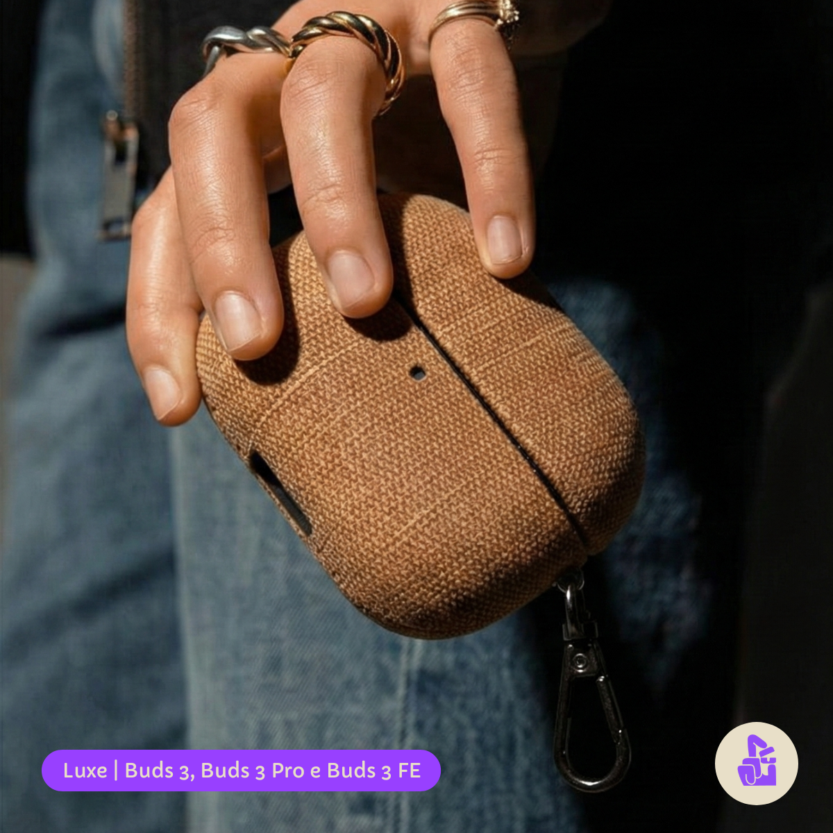 Kit Limpador para Fones e Capa Protetora Luxe Nerdcase para Samsung Galaxy Buds 3, Buds Pro 3, Buds3 FE, Caramelo