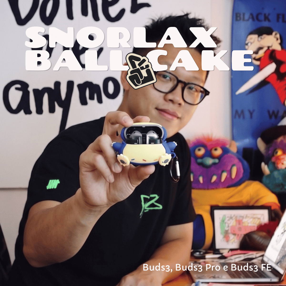 Capa Protetora Nerdcase para Samsung Galaxy Buds 3, Buds 3 Pro, Buds3 Fe, Silicone, Pokémon Snorlax