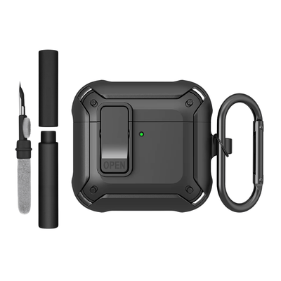 Kit Caneta de Limpeza e Capa Protetora Nerdcase Compatível com AirPods 4, Silicone Resistente, Preto