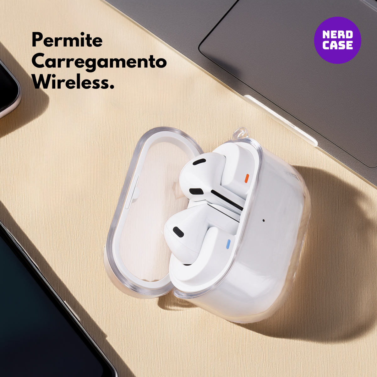 Kit Caneta de Limpeza e Capa Protetora de Silicone Nerdcase Compatível com Samsung Galaxy Buds 3, 3 Pro,Fe, Transparente