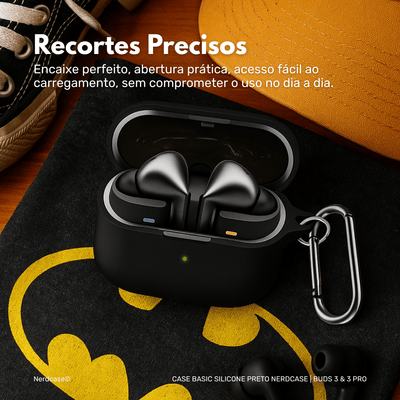 Case de Silicone Preta para Buds 3 e 3 Pro