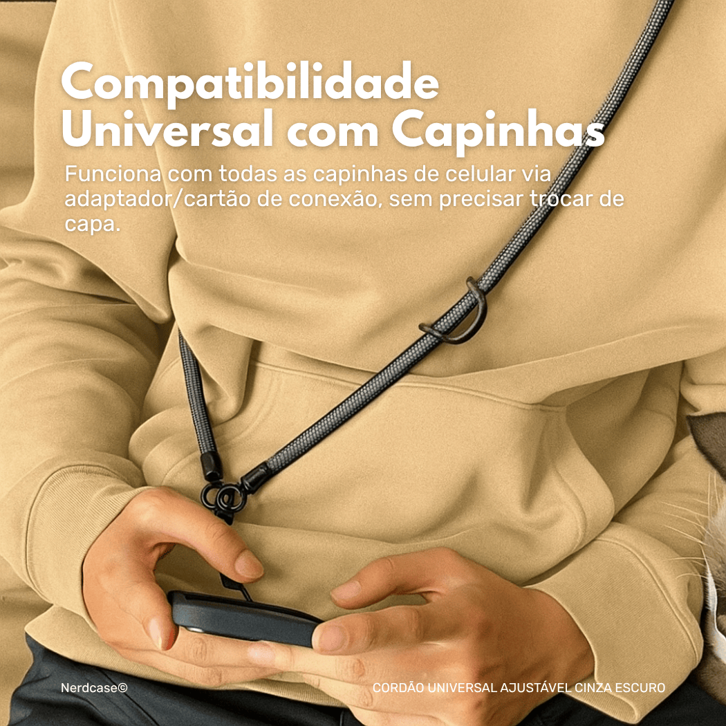 NERDCASE, Cordão Salva Celular Universal, Reforçado, Cinza Escuro