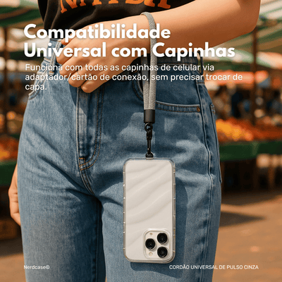 Cordão Universal Nerdcase de Pulso para Celular, Cinza