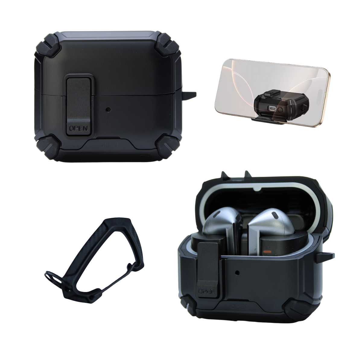 Capa Protetora Airtrek Nerdcase para Samsung Galaxy Buds 3, Buds Pro 3, Buds3 FE, Suporte Adaptado, Preto