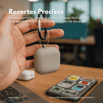 Capa Protetora Nerdcase Compatível com AirPods 4, Silicone Premium, Cinza Escuro