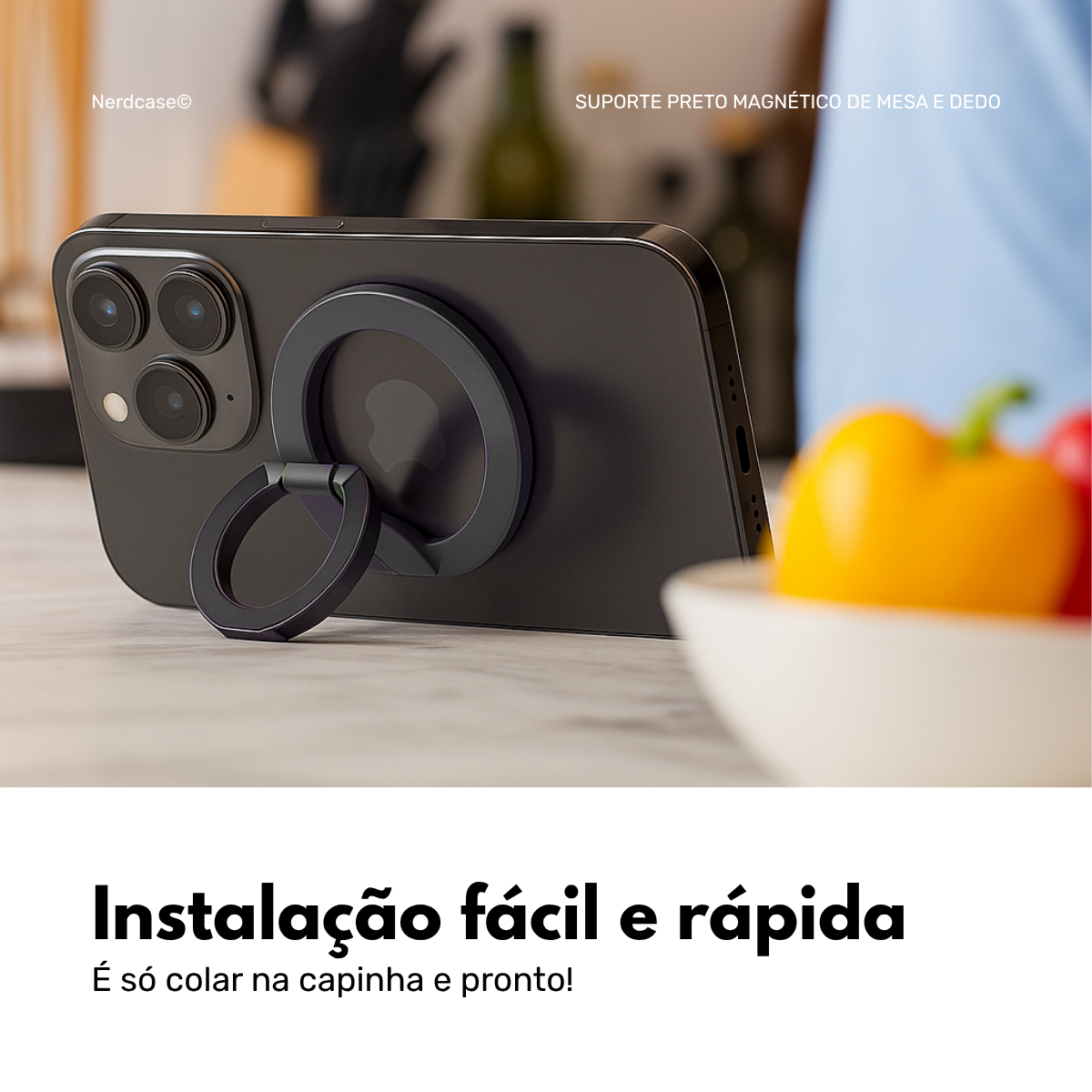 Suporte de Anel para Celular de Mesa Nerdcase Magnético, Inox Preto