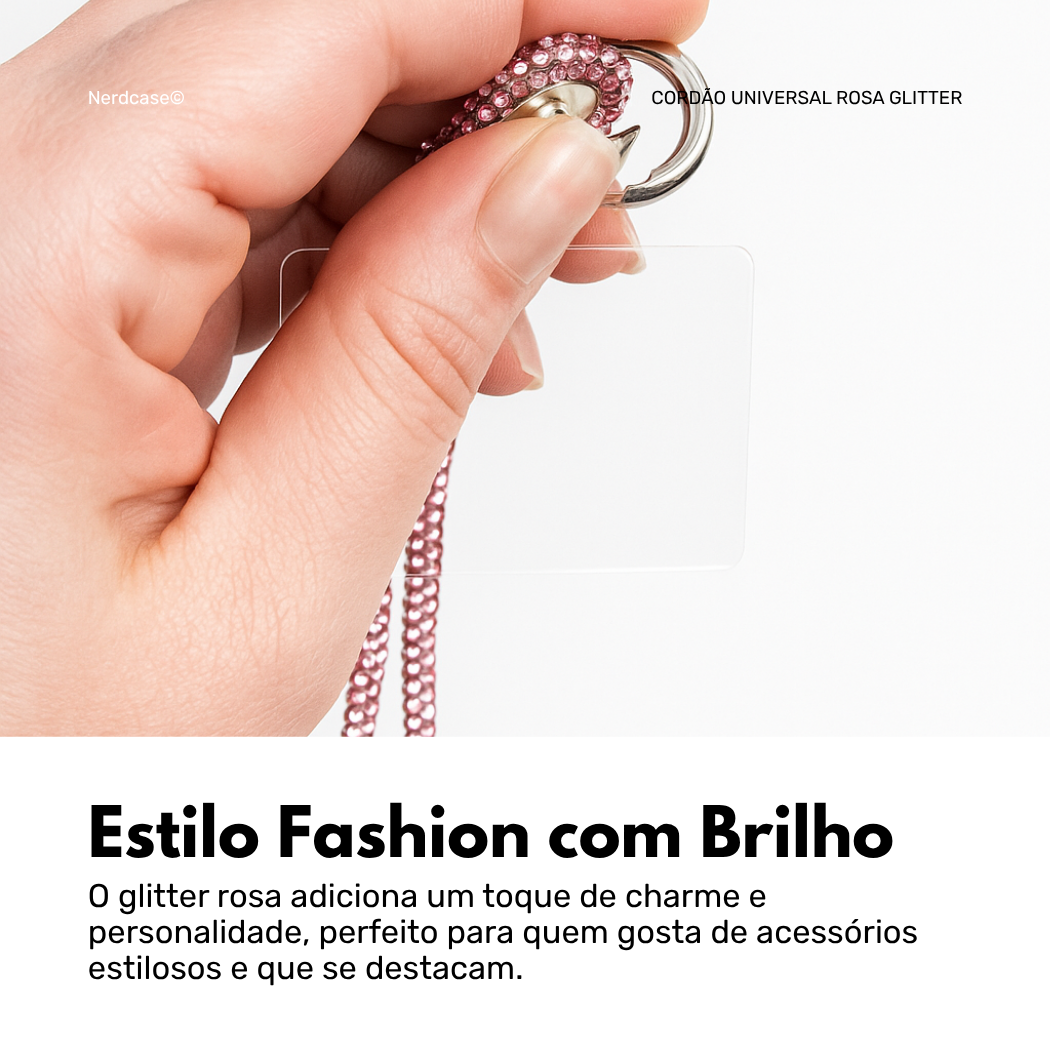 Cordão Universal Nerdcase para Celular, Poliéster, Rosa com Brilho